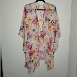 Umgee Sheer Floral Kimono Tie Waist Women's Size XL / 1XL